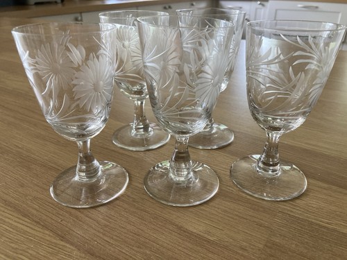 Antique set etched floral - of, 5